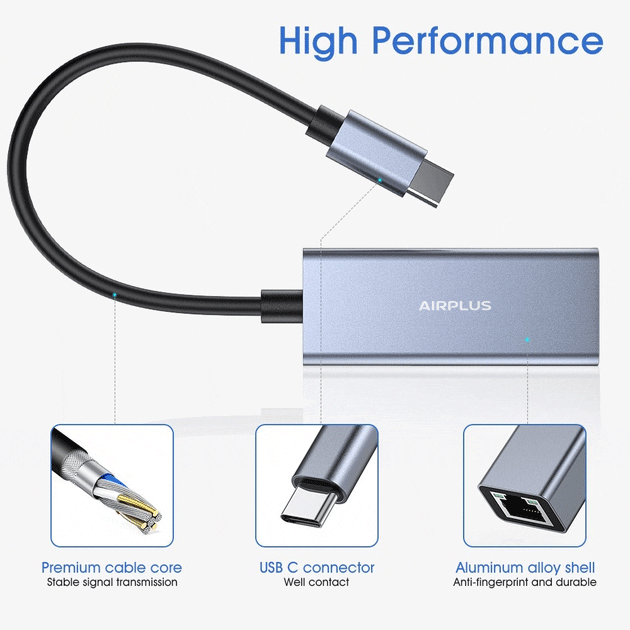 Airplus Adaptateur Ethernet USB-C vers Gigabit RJ-45 – Image 2
