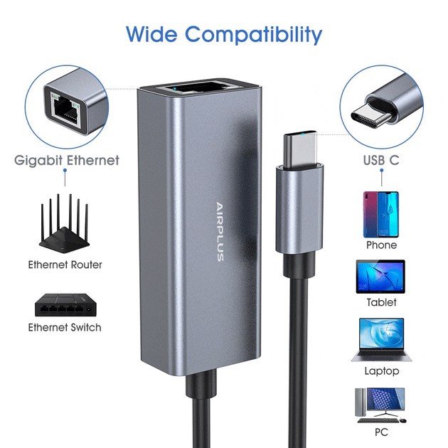 Airplus Adaptateur Ethernet USB-C vers Gigabit RJ-45 – Image 3